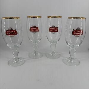 Set of 4 Stella Artois 40CL Gold Rimmed Beer Glasses Chalices Barware Lager Ale